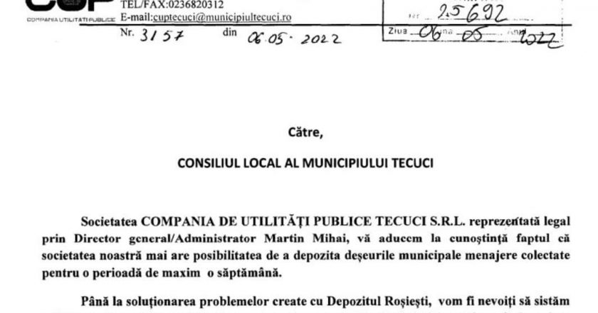 Anunț șocant din partea CUP Tecuci. Din cauza datoriilor, deșeurile nu vor mai fi ridicate
