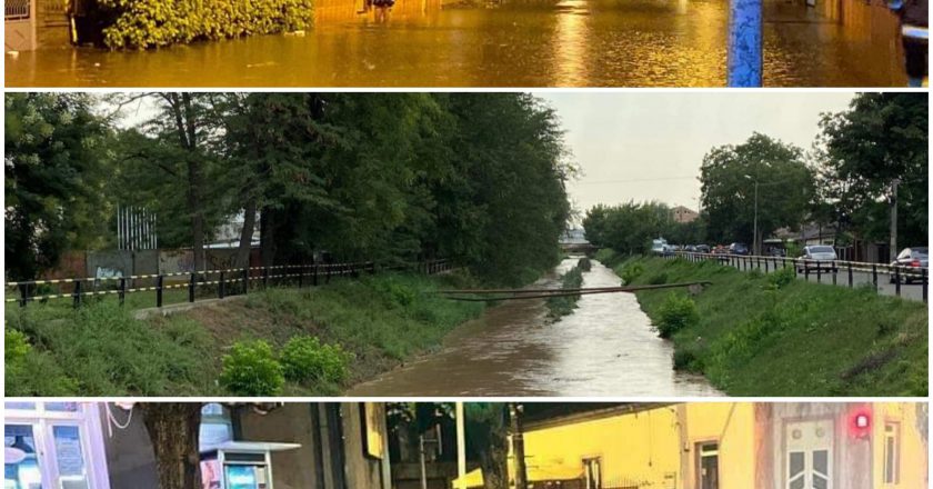 Curți inundate și copaci rupți la Tecuci. Pe râul Tecucel este pericol de inundații