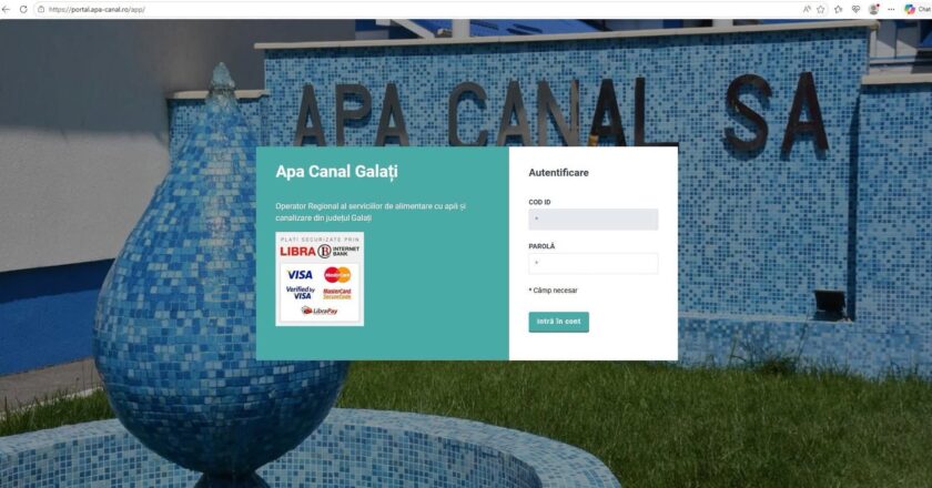 Plata facturilor la Apa Canal Galați se poate face rapid și în siguranță prin Portalul Online